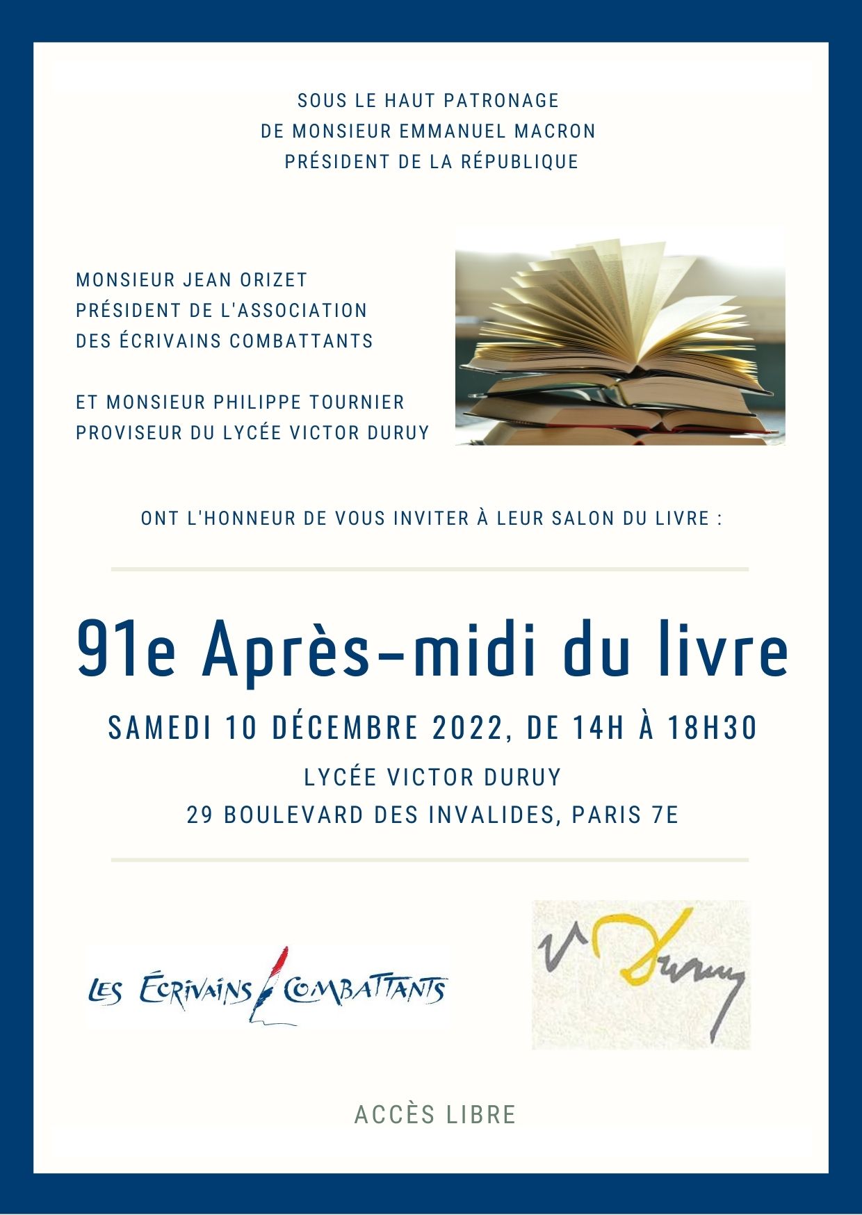 PARIS 10 Decembre 2022 : 91eme Apres Midi du Livre - Association des Ecrivains Combattants
